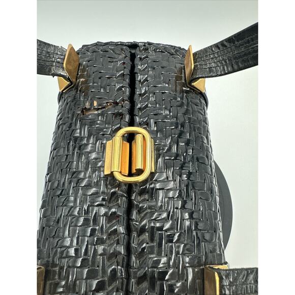 Vintage RODO Black Lacquered Wicker Basket Satchel Handbag - Picture 5 of 16